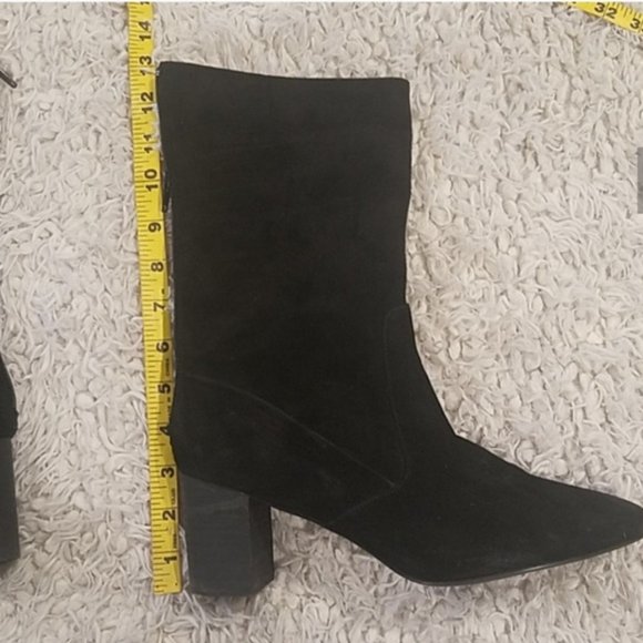 CLOSET CLOSING! Black LEATHER SUEDE HEELED MIDCALF KNEE BOOTS size 10 booties - Picture 2 of 7